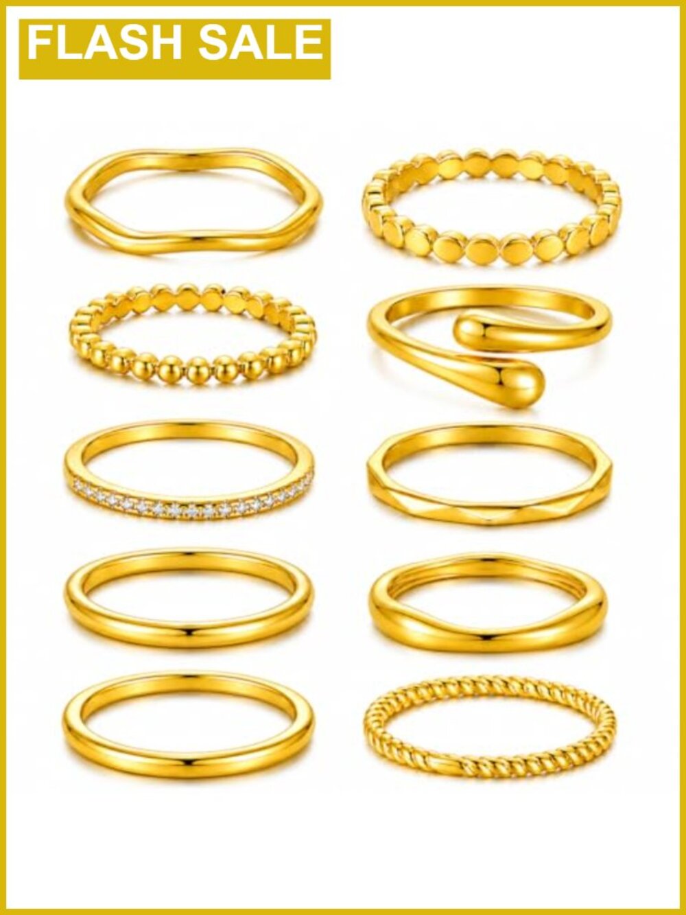 10pc Stackable Ring Set 14K Gold Plated Non Tarnish Women's